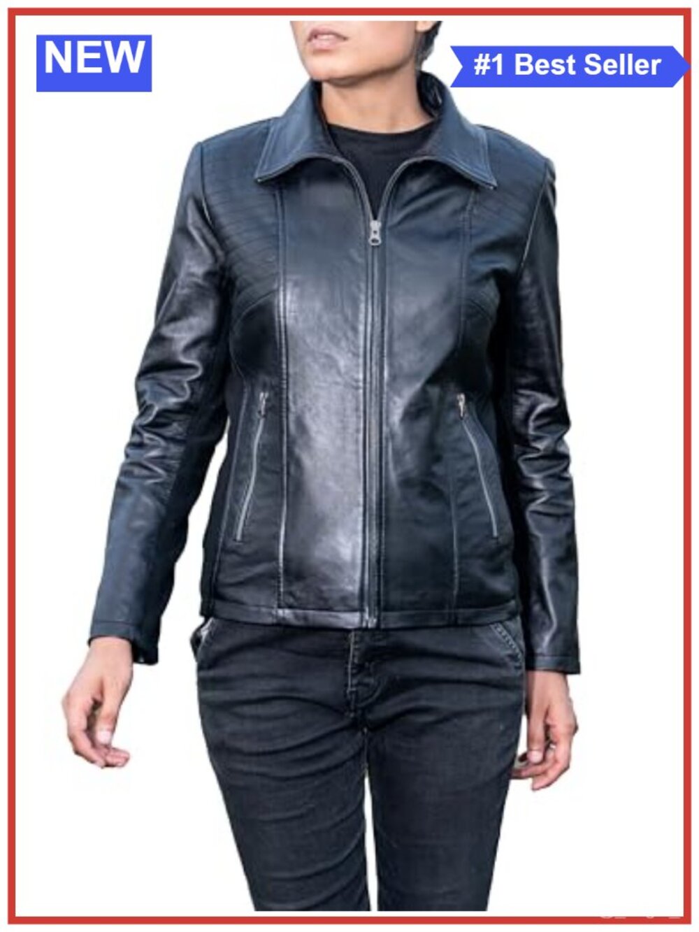 Genuine Leather Moto Jacket Zip Up Quilted Fleece Panels Women
